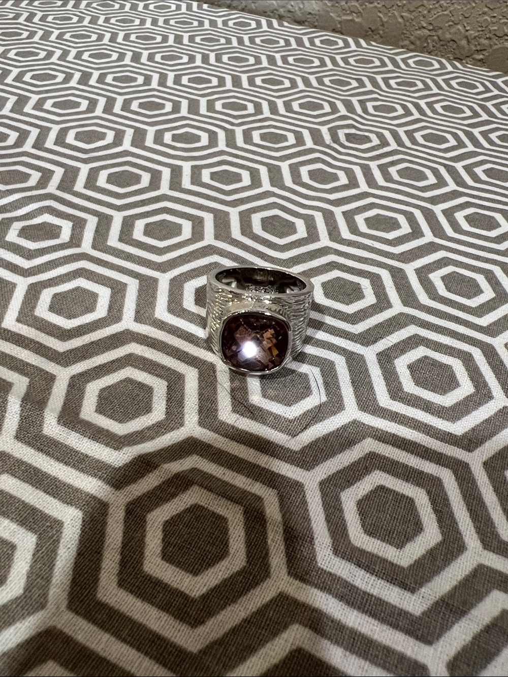 Lia Sophia Silver Tone Ring with peach colored Gemstone